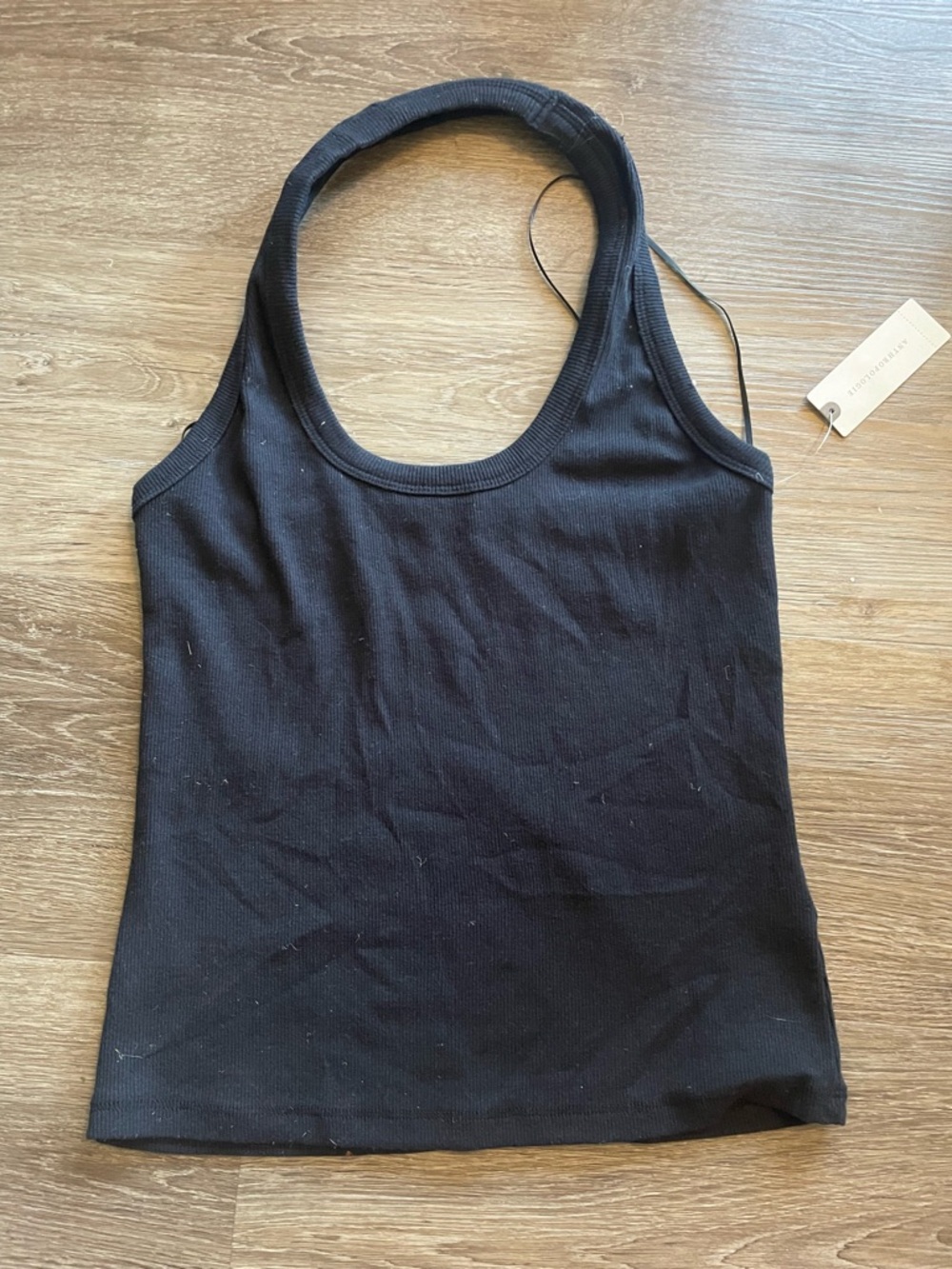 NWT Pilcro Anthropologie Black Ribbed Scoop Halter Tank - Picture 6 of 6
